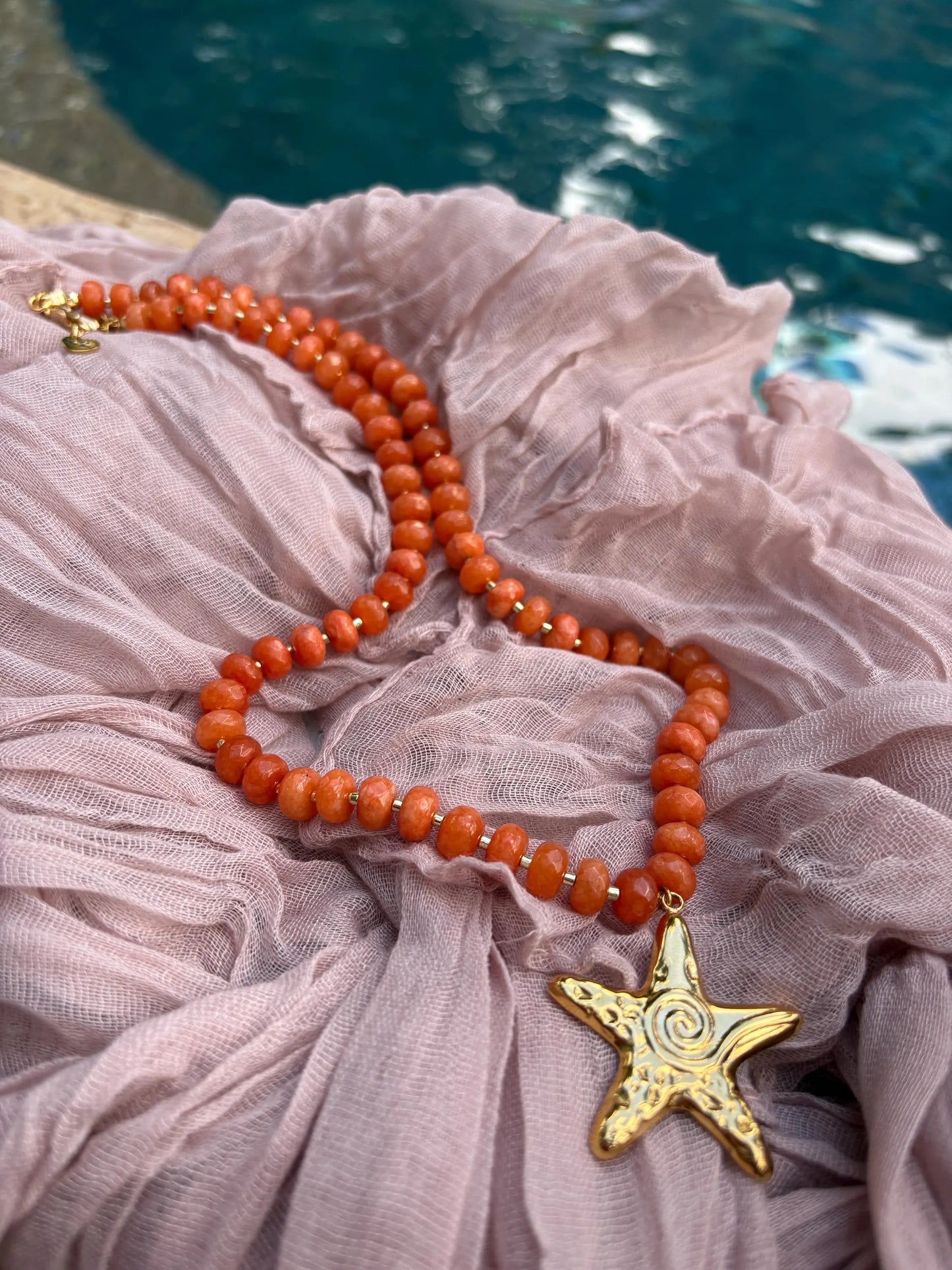 Orange Agate Rondelle Beaded Necklace