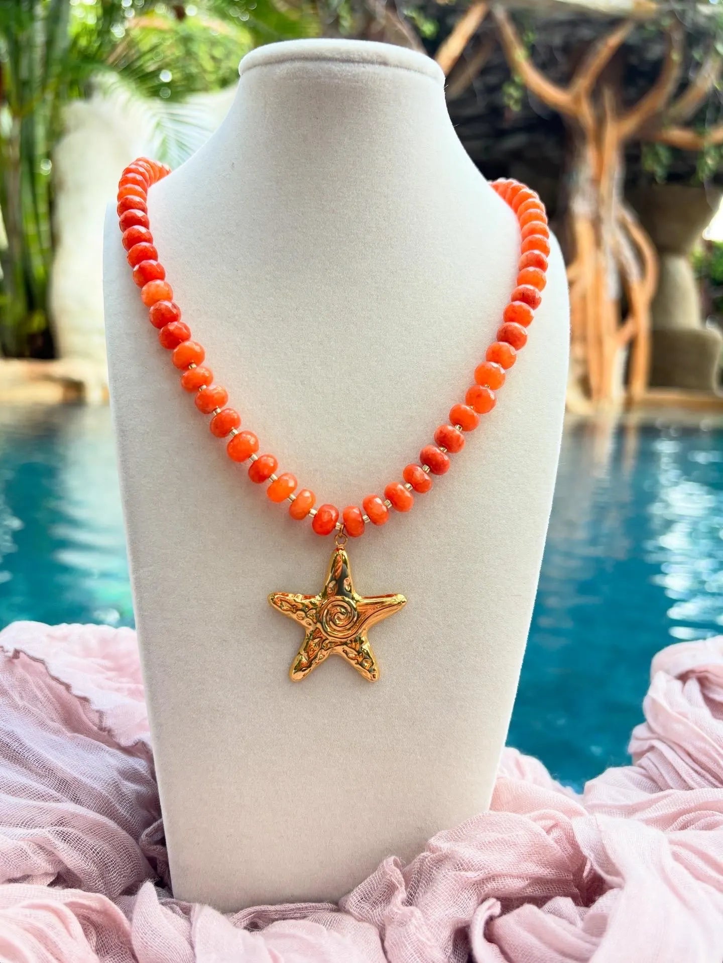 Orange Agate Rondelle Beaded Necklace