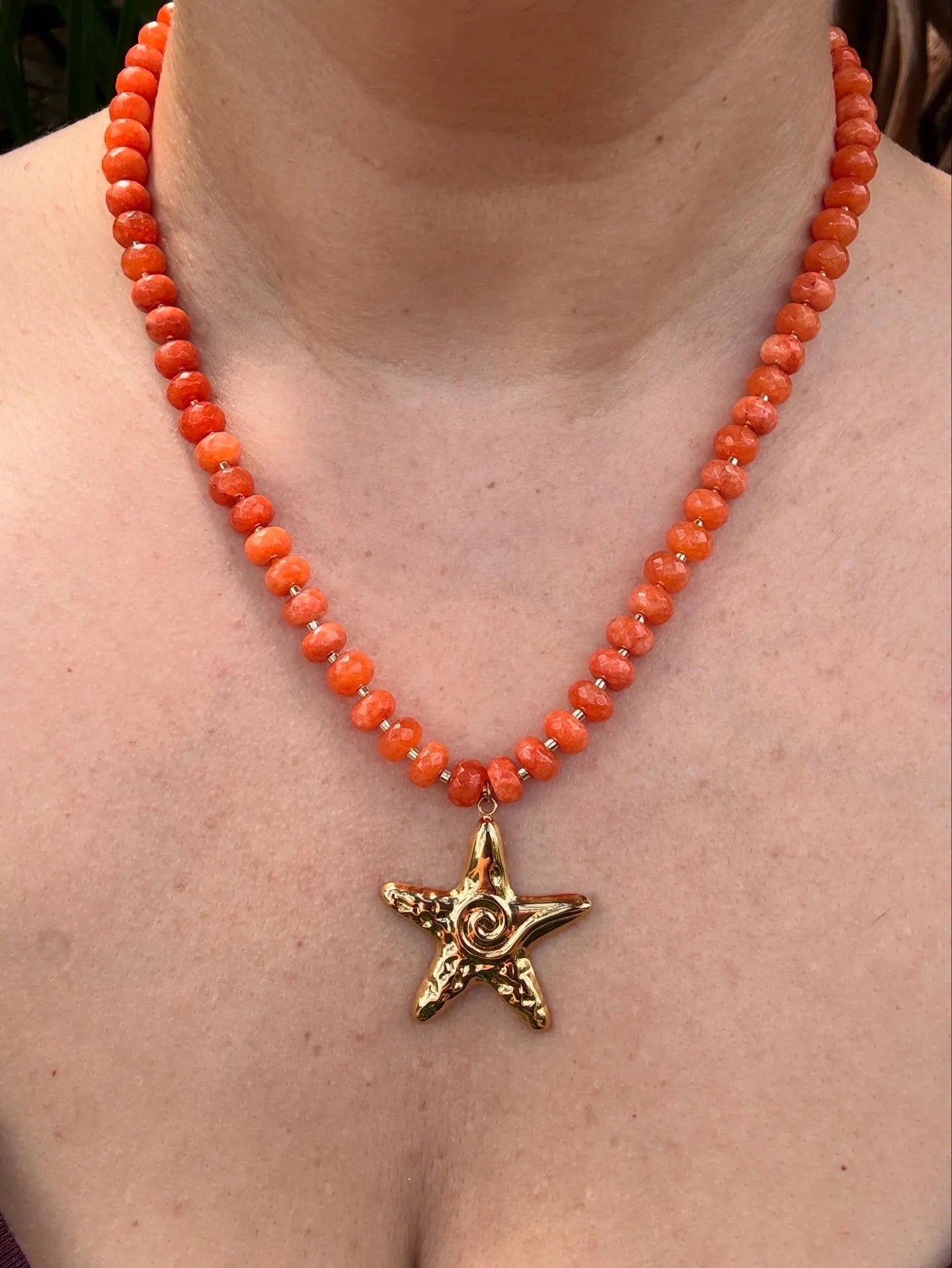 Orange Agate Rondelle Beaded Necklace