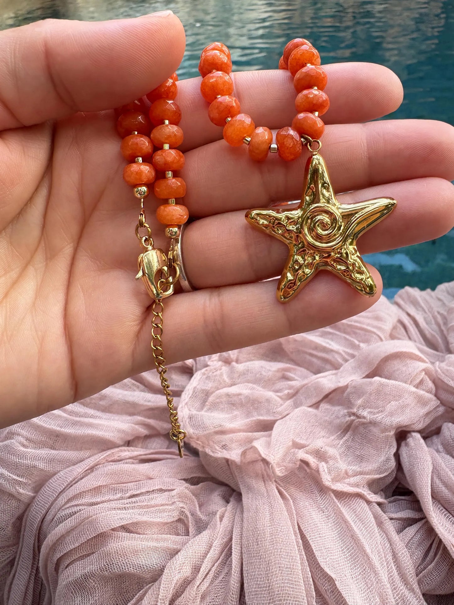 Orange Agate Rondelle Beaded Necklace